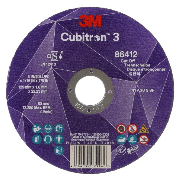 Disc de tăiat 3M™ Cubitron™ 3, 86647, 60+, T41, 125 mm x 1 mm x 22,23 mm