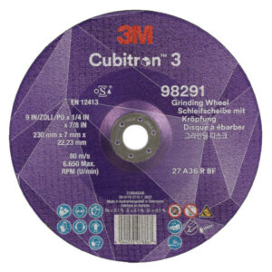 Disc de șlefuit 3M™ Cubitron™ 3 cu centru depresat, 98291, 36+, T27, 230 mm x 7 mm x 22,23 mm