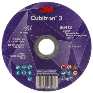 Disc de tăiat 3M™ Cubitron™ 3, 86412, 36+, T41, 125 mm x 1,6 mm x 22,23 mm