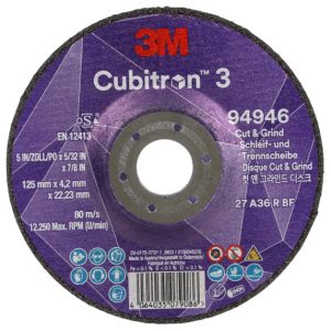 Disc 3M™ Cubitron™ 3 Tăiere și șlefuire, 94946, 36+, T27, 125 mm x 4,2 mm x 22,23 mm
