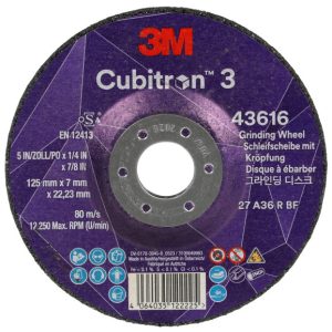 Disc abraziv 3M™ Cubitron™ 3 cu centru depresat, 43616, 36+, T27, 125 mm x 7 mm x 22,23 mm